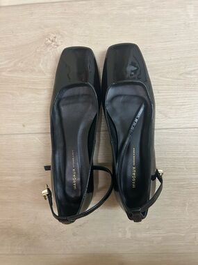 Margaux Black Patent Square-Toe Slingback Flats